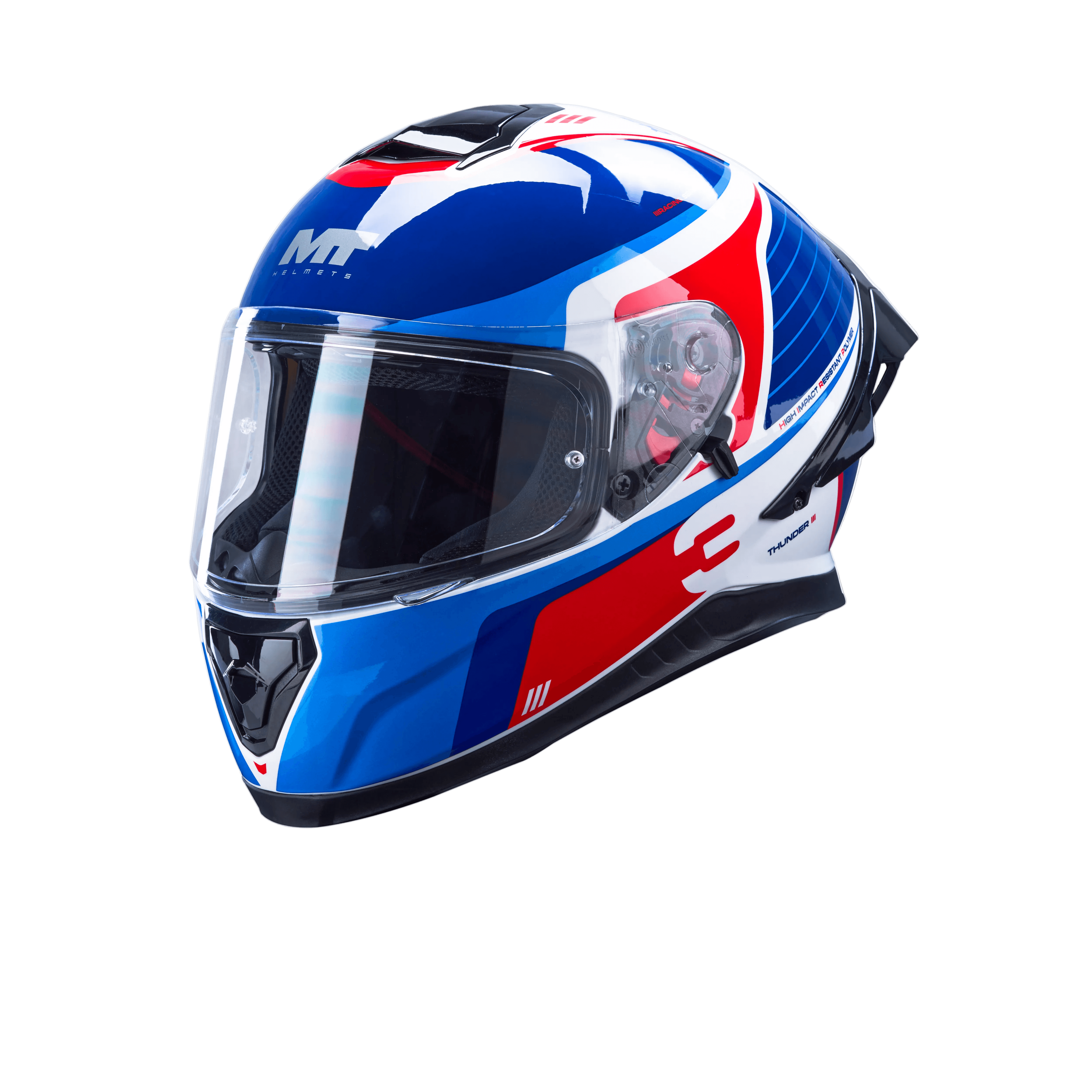 MT Thunder 3 SV Spoiler Breezer A17 Gloss White Blue Red Helmet