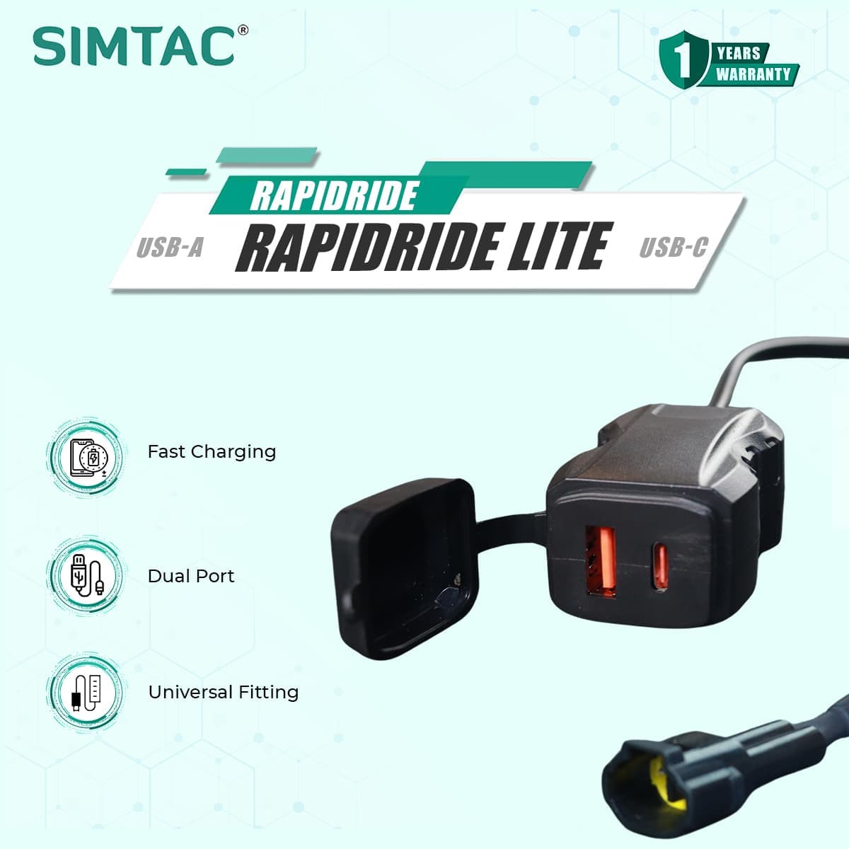 Simtac RapidRide Lite Dual Port Bike Charger (USB-A + Type-C) | Fast Charging